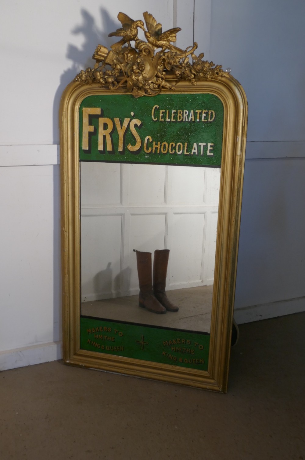 Large Victorian Advertising Mirror, Fry’s Chocolate  Over Mantle