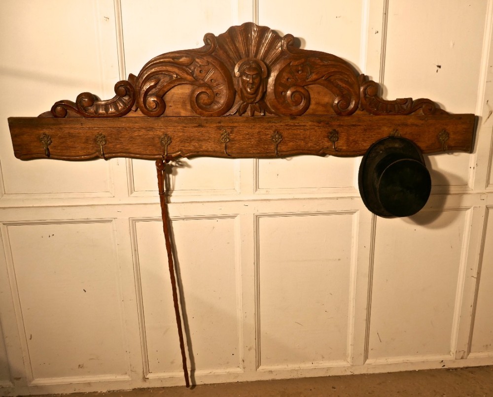19th Century French Carved Oak Coat Hooks