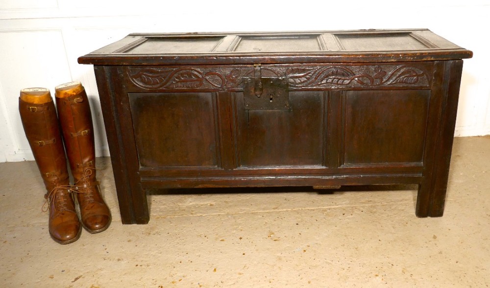 A Large 17th Century Carved Oak Coffer