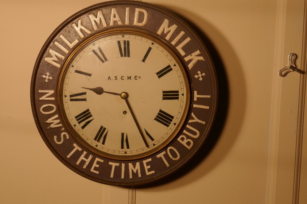 Rare Mikmaid Milk Advertising Clock, from 1890 