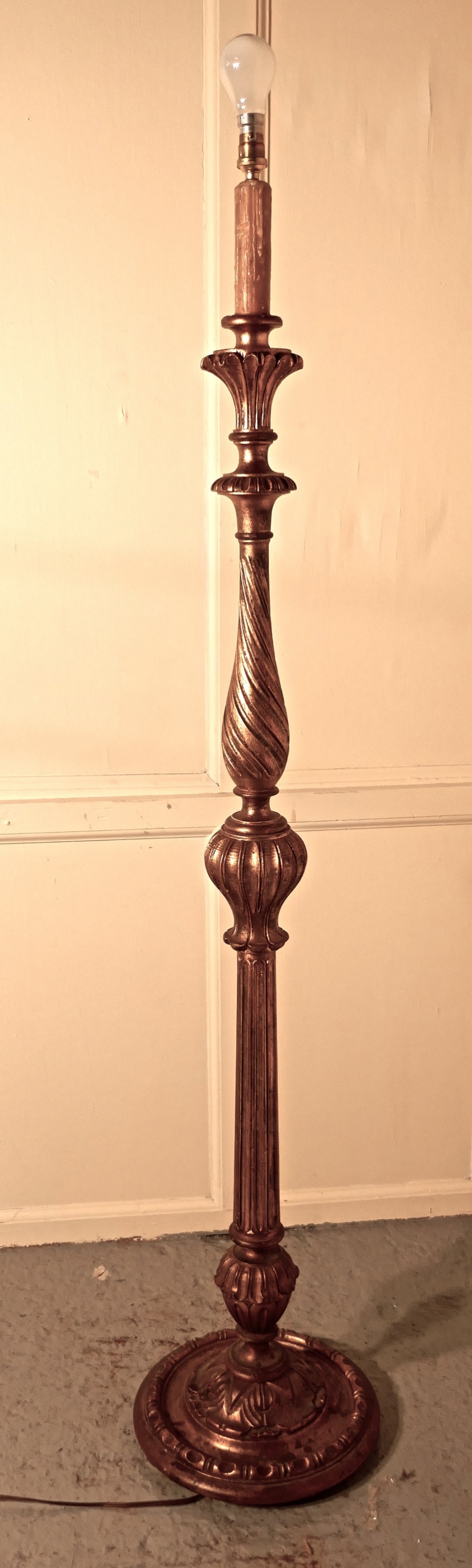 French Turned Gilt-wood Floor Standing or Standard Lamp
