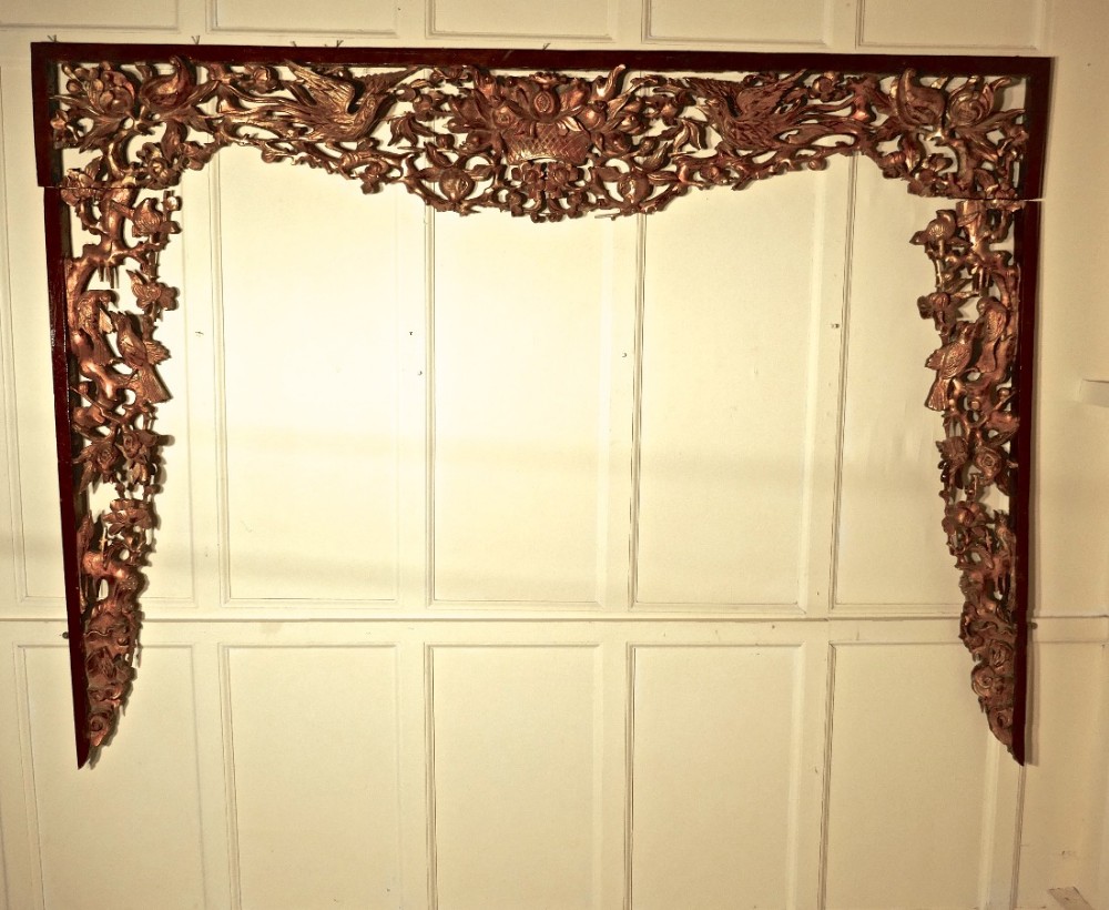 Oriental Carved Screen, Archway Frame, Bordered Pelmet