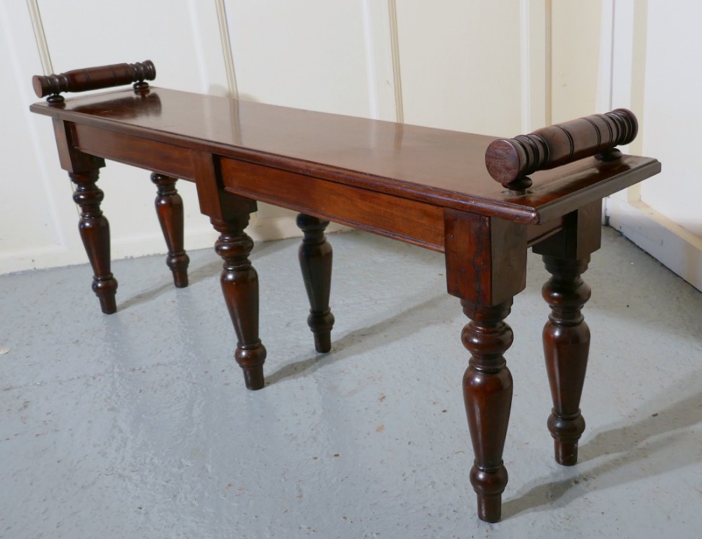 A Superb Quality Long Mahogany Window Seat, Hall Bench