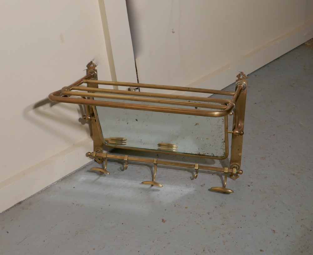 French Art Deco Brass Hat and Coat Shelf Mirror From a Railway Train  View VII