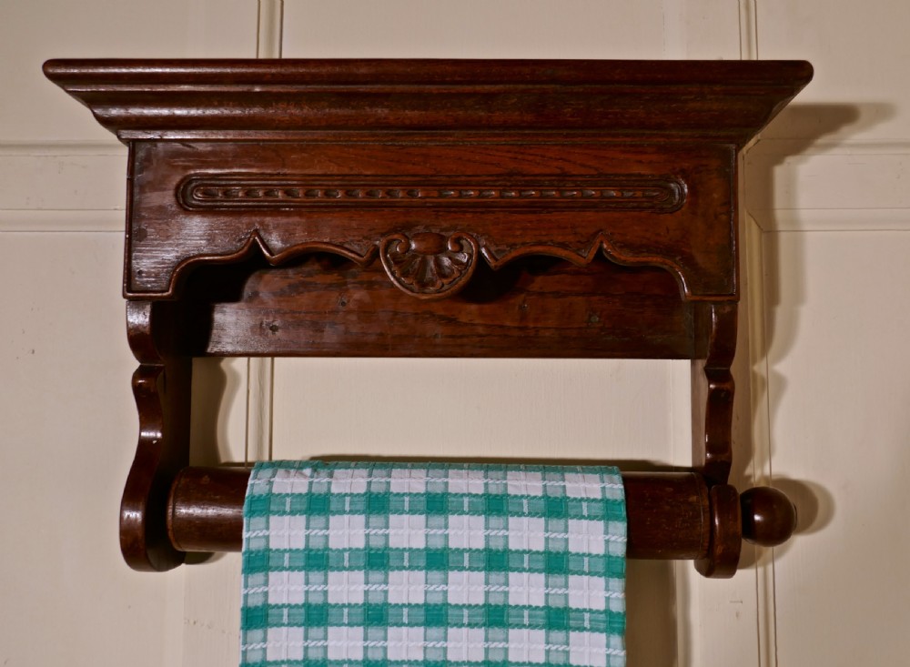 19th Century Bretton Carved Oak Towel Rail