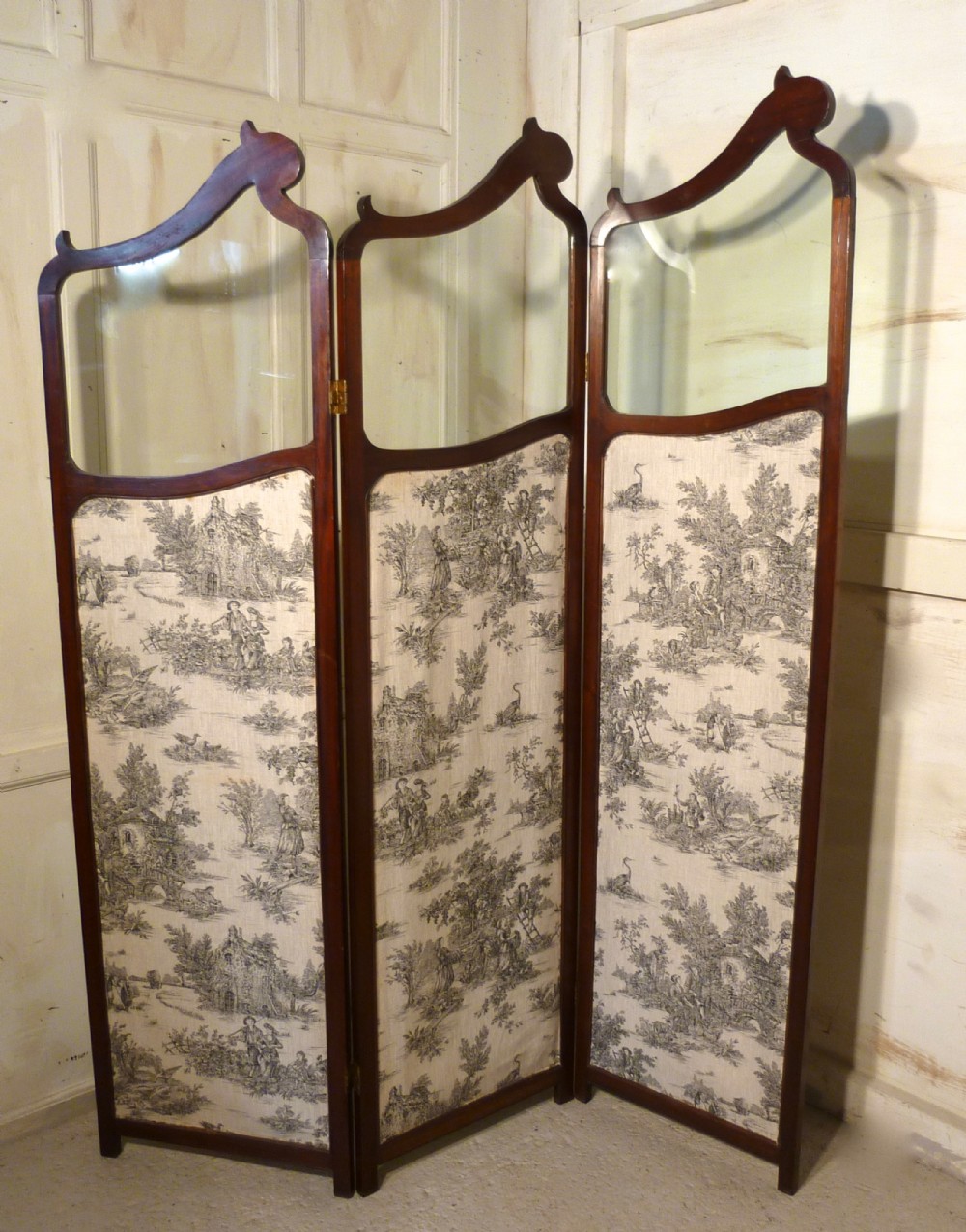 19th Century French Mahogany Upholstered Dressing Screen