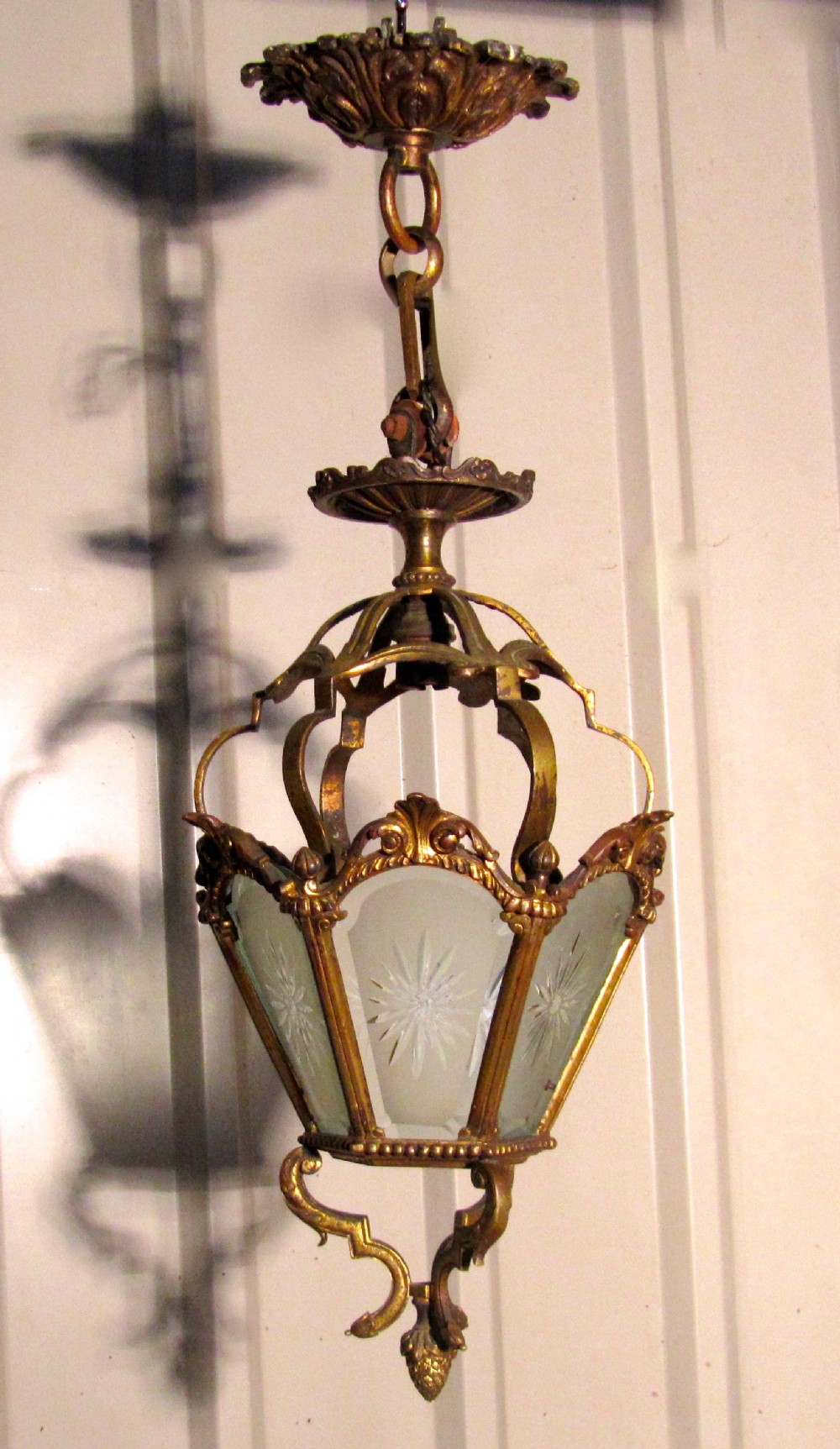 A Superb Quality French Brass and Etched Glass Lantern