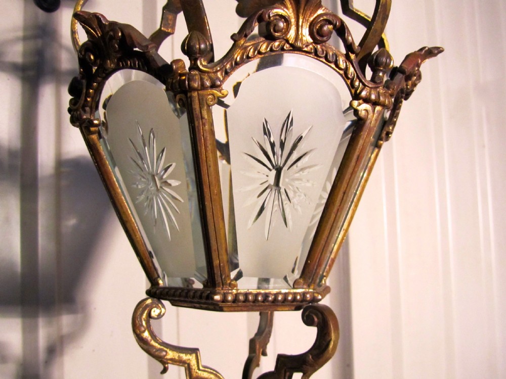 A Superb Quality French Brass and Etched Glass Lantern View II