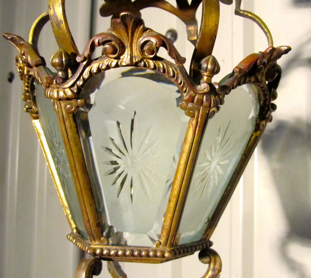 A Superb Quality French Brass and Etched Glass Lantern View III