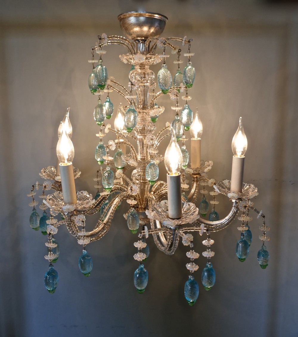 A Charming Italian Silvered Opaline Chandelier