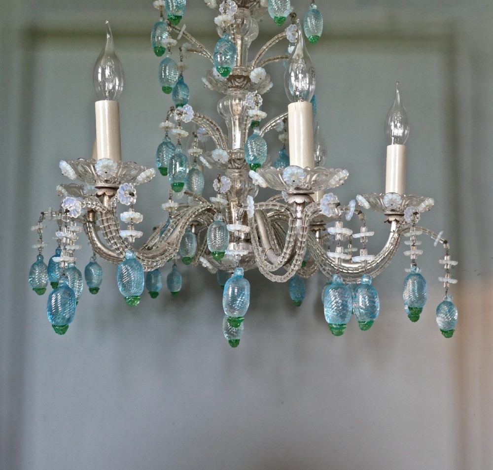 A Charming Italian Silvered Opaline Chandelier View V