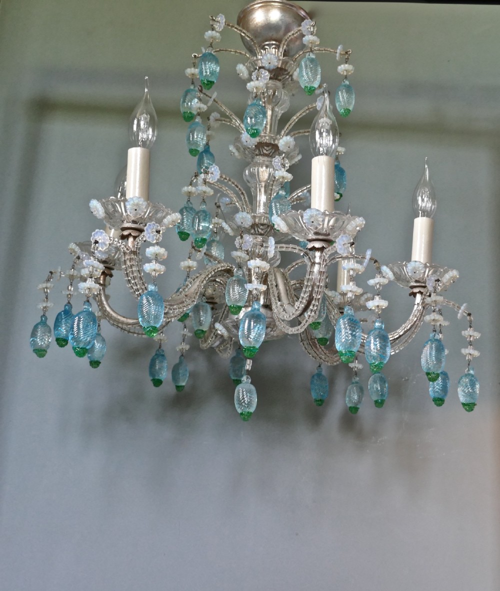 A Charming Italian Silvered Opaline Chandelier View VI