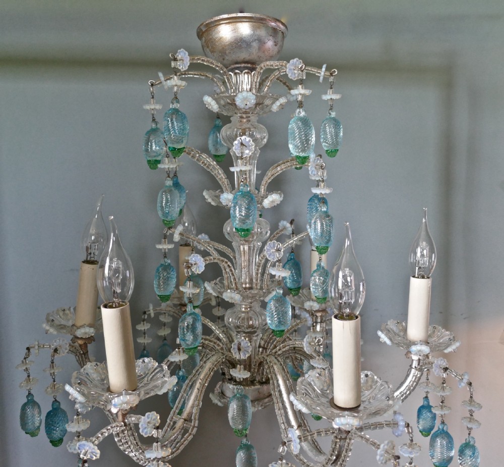A Charming Italian Silvered Opaline Chandelier View VII