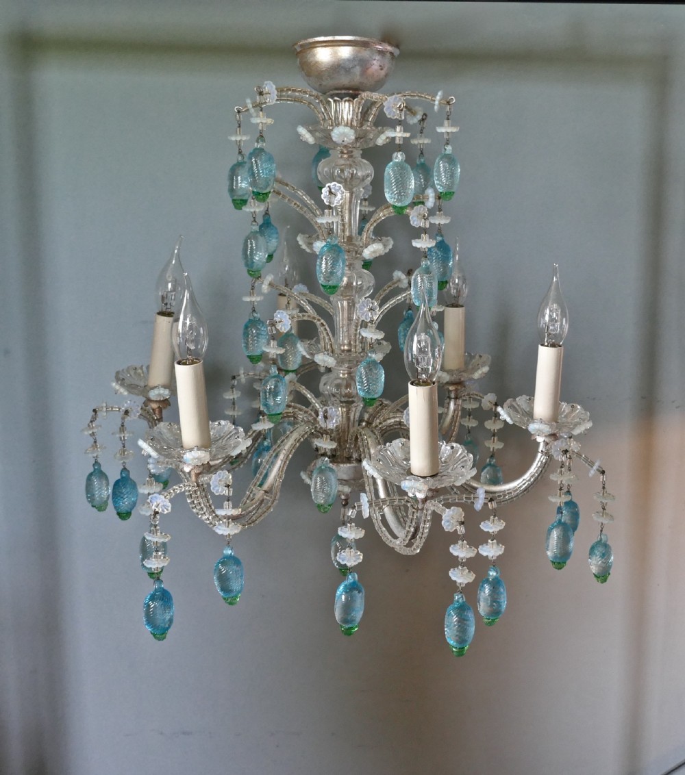 A Charming Italian Silvered Opaline Chandelier View VIII