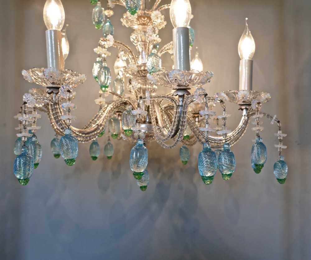 A Charming Italian Silvered Opaline Chandelier View IX