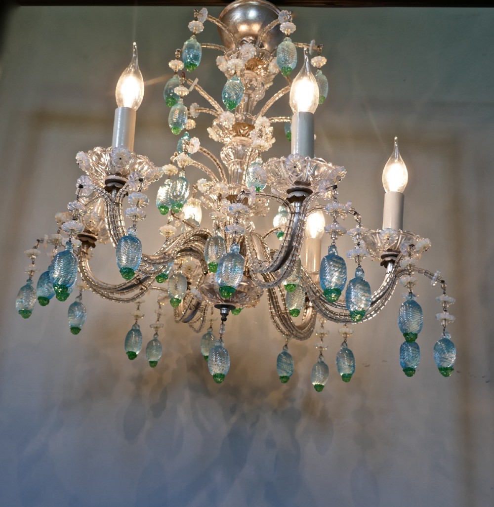 A Charming Italian Silvered Opaline Chandelier View X