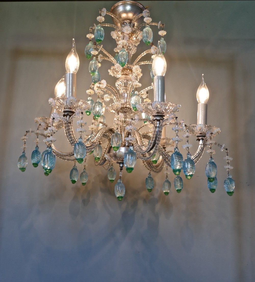 A Charming Italian Silvered Opaline Chandelier View XI