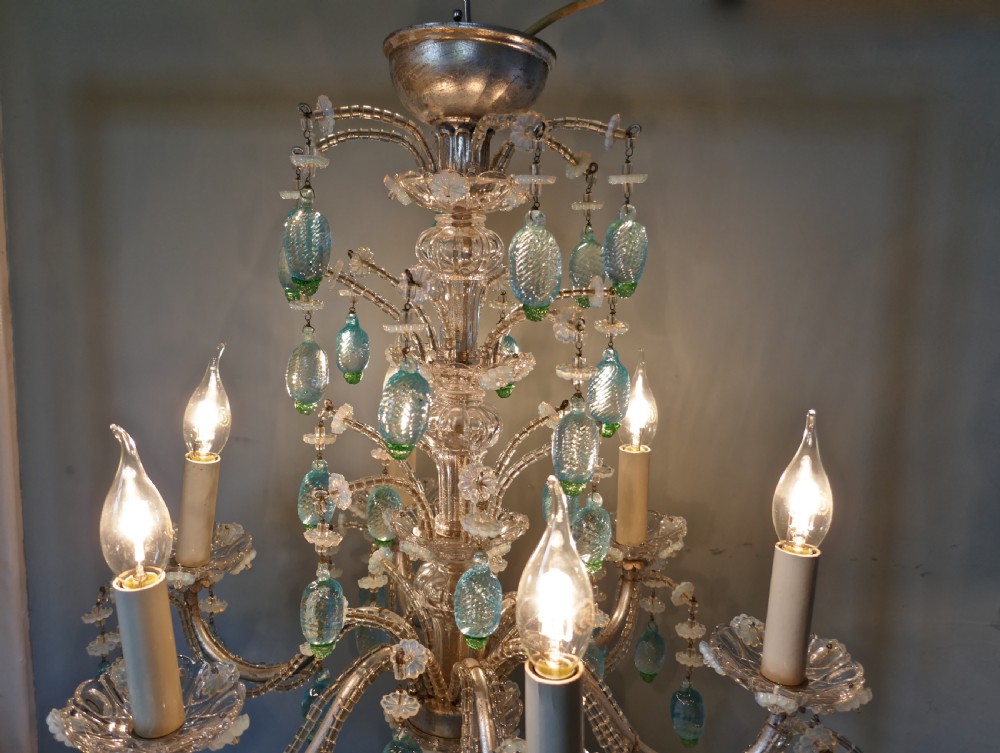A Charming Italian Silvered Opaline Chandelier View XII