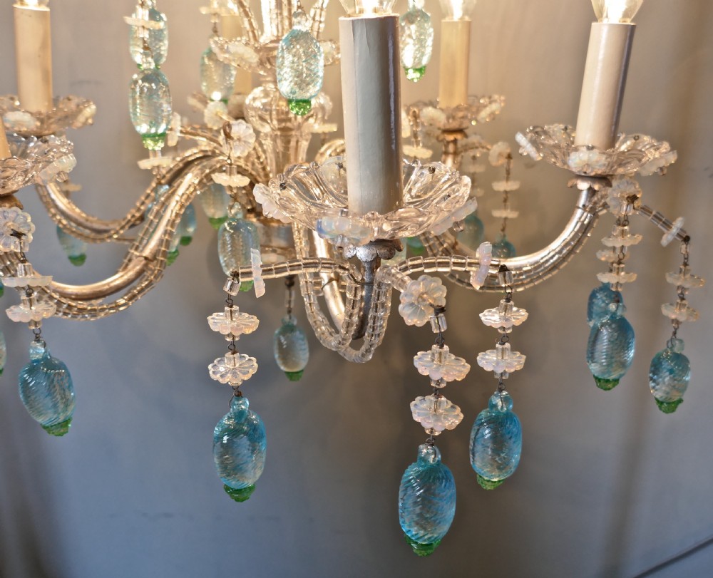 A Charming Italian Silvered Opaline Chandelier View XIII