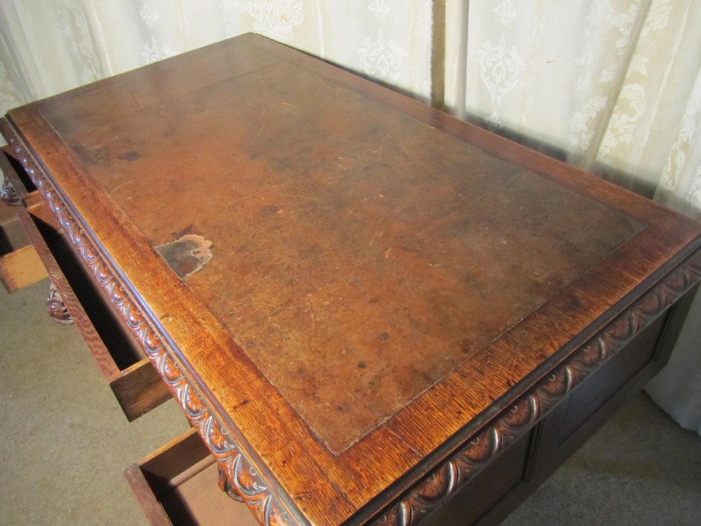 Gothic Oak Green Man Carved Oak Desk Centre Writing Table  View II