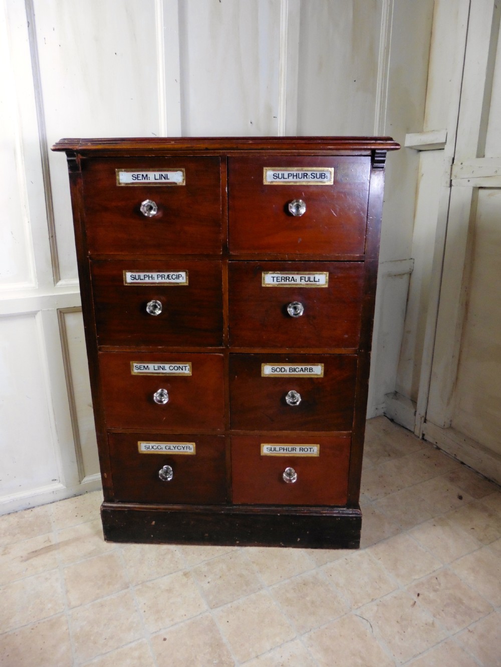 19th Century Chemist Drawers, 8 Drawer Mahogany Pharmacists Cabinet