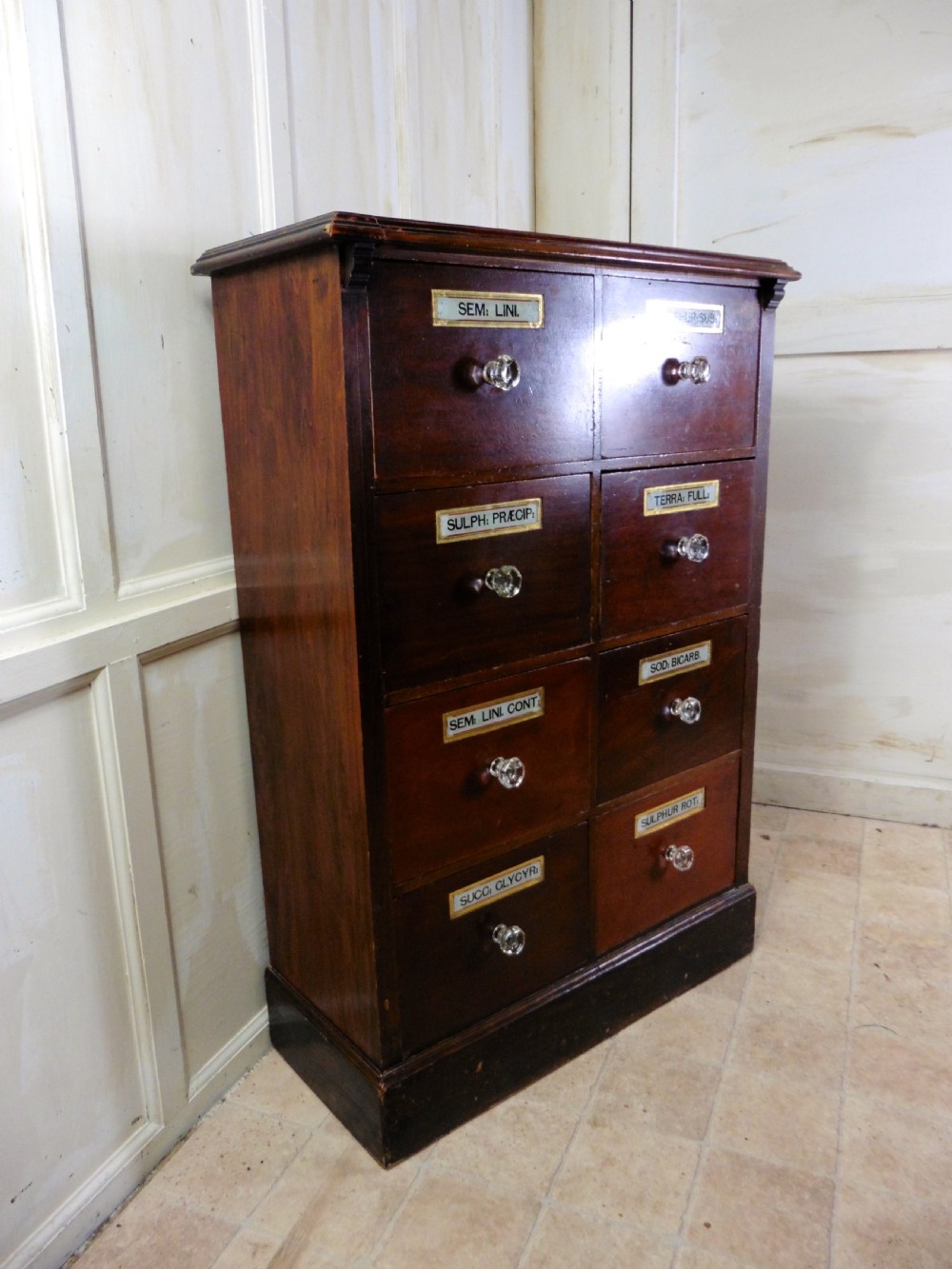 19th Century Chemist Drawers, 8 Drawer Mahogany Pharmacists Cabinet View II