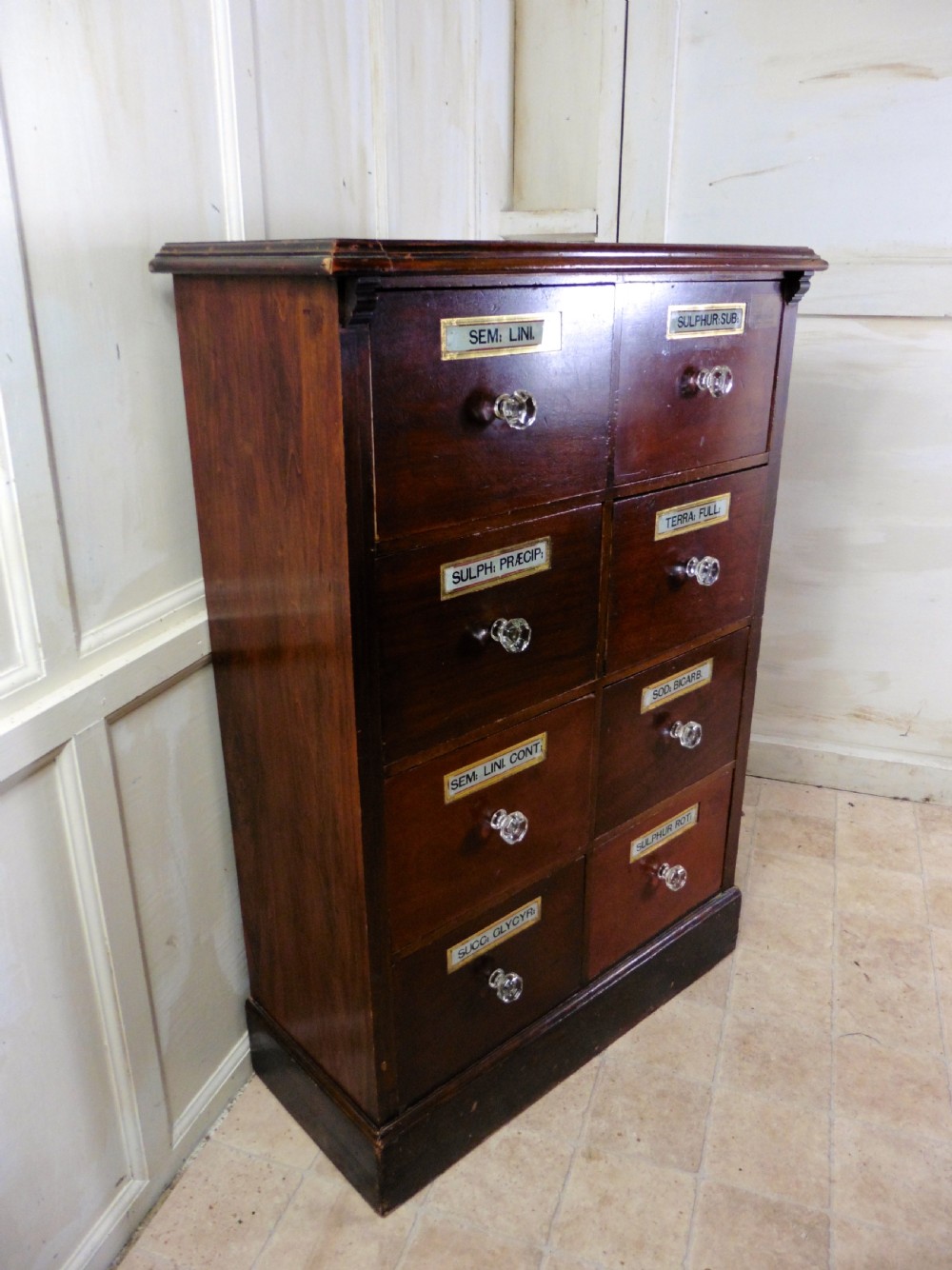 19th Century Chemist Drawers, 8 Drawer Mahogany Pharmacists Cabinet View III