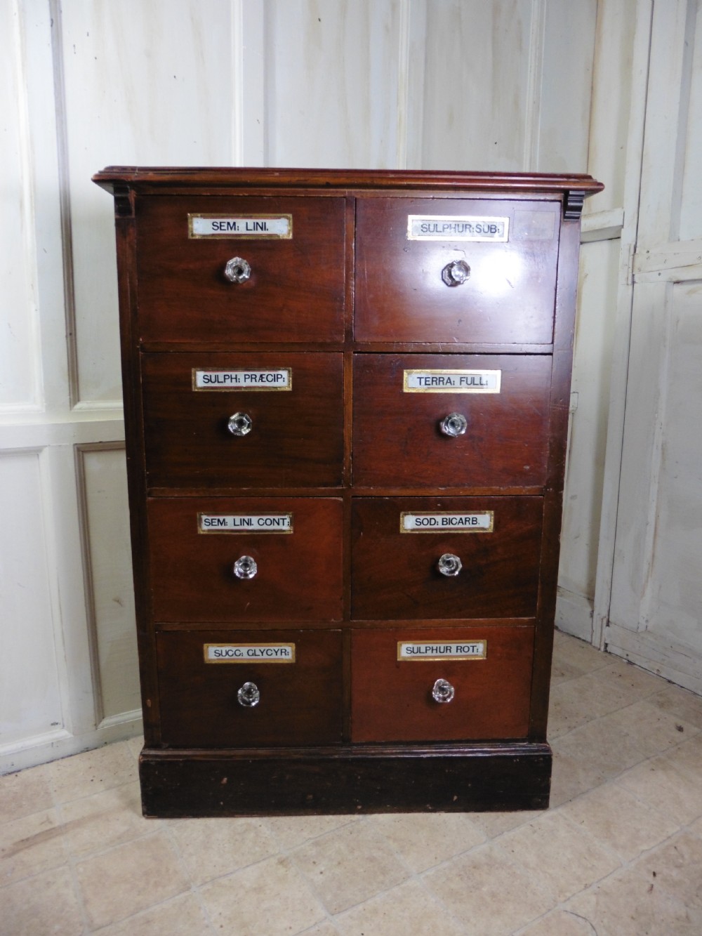 19th Century Chemist Drawers, 8 Drawer Mahogany Pharmacists Cabinet View V