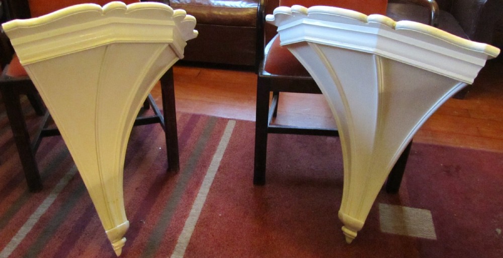 Pair of Extra Large Painted Pine Corner Brackets or Wall Shelves 