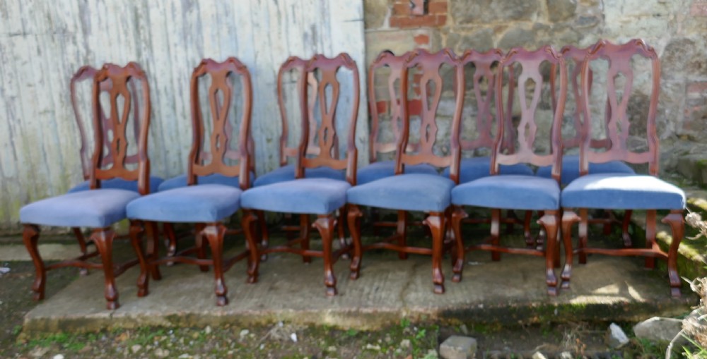 Set of 12 French Mahogany High Back Dining Chairs View VI