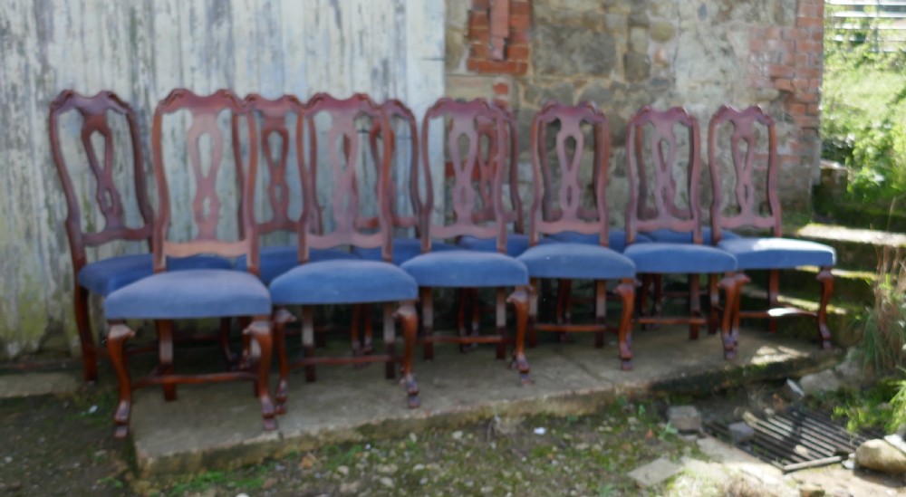 Set of 12 French Mahogany High Back Dining Chairs View VII