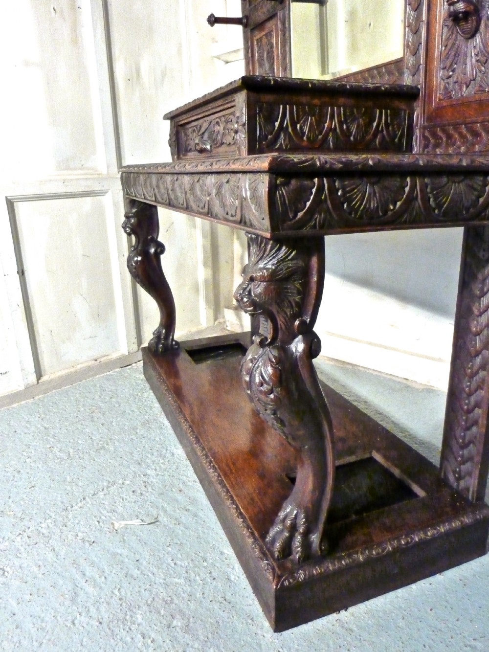 A Superb Quality Victorian Green Man Gothic Carved Oak Hall Stand  View IV
