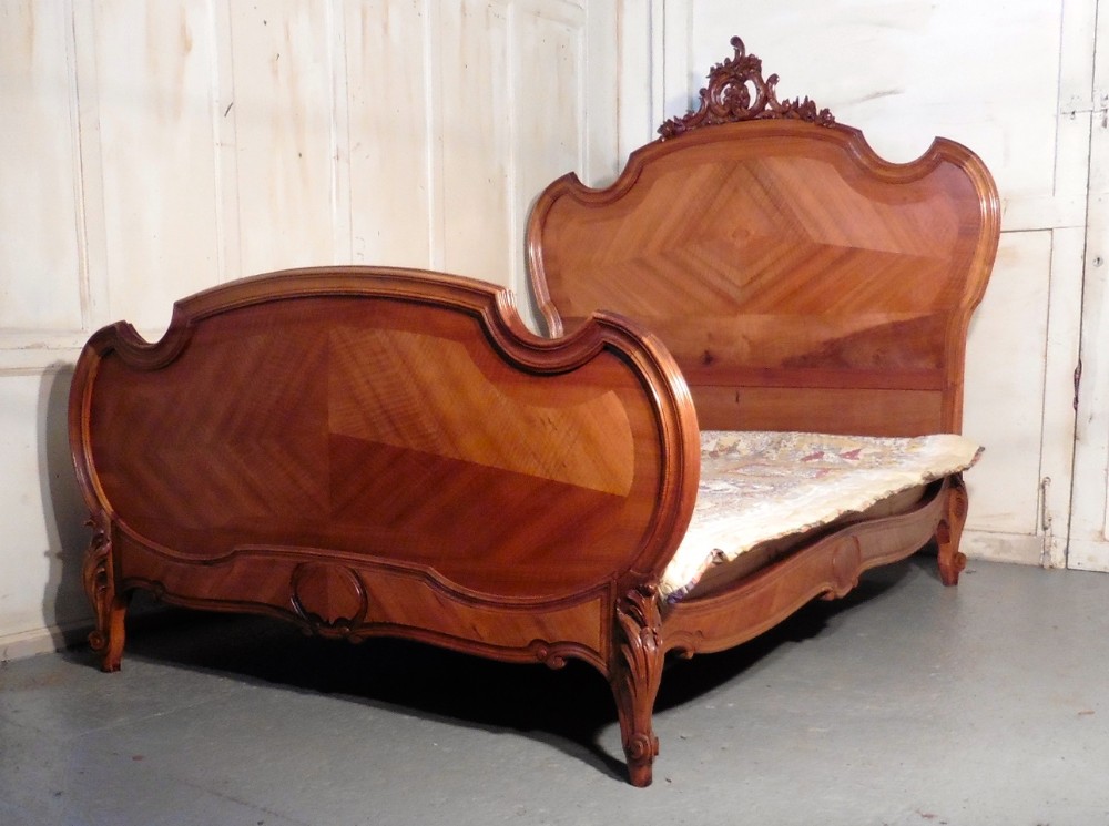 Louis XV Style French Golden Walnut King Size Bed