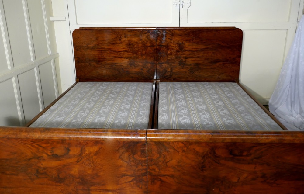 A 7ft Burr Walnut Art Deco French Kingsize Double Bed or Twin Beds View II
