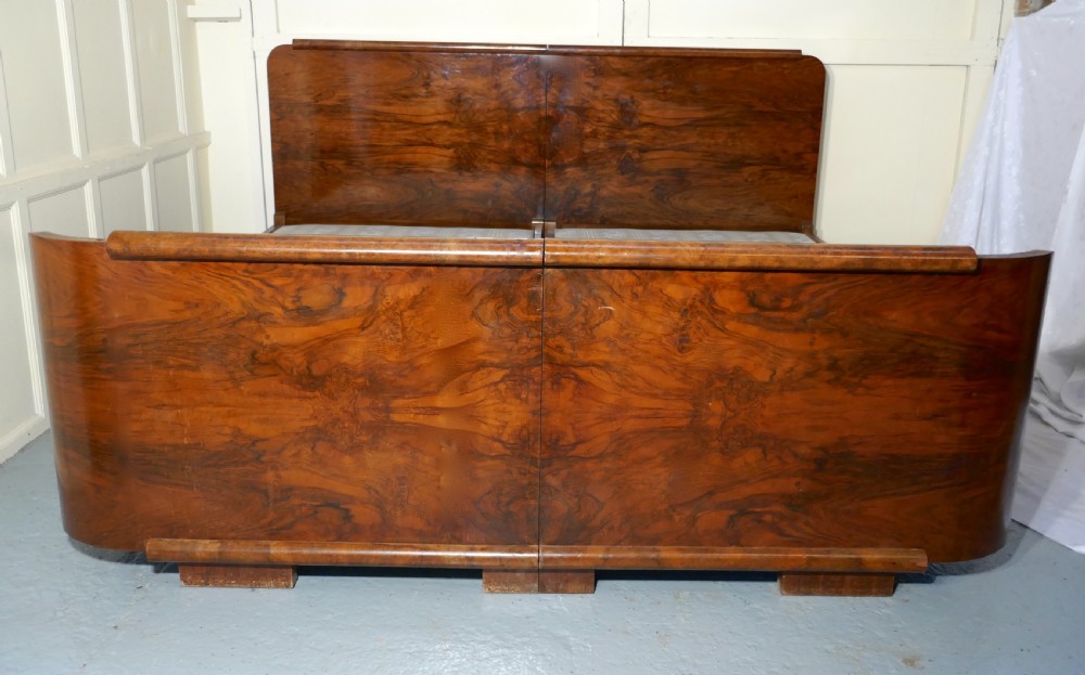 A 7ft Burr Walnut Art Deco French Kingsize Double Bed or Twin Beds View III