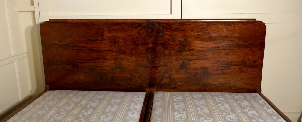 A 7ft Burr Walnut Art Deco French Kingsize Double Bed or Twin Beds View VII