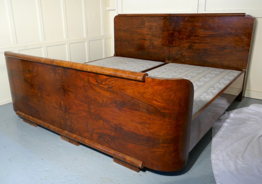 A 7ft Burr Walnut Art Deco French Kingsize Double Bed or Twin Beds View IX