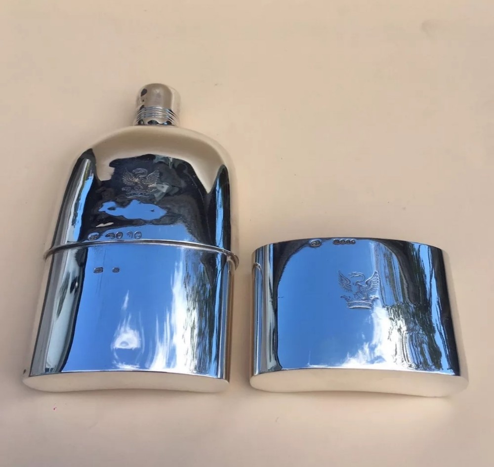 A Solid Silver Hall Marked Hip Flask and Cup by Thomas Johnson I 1859