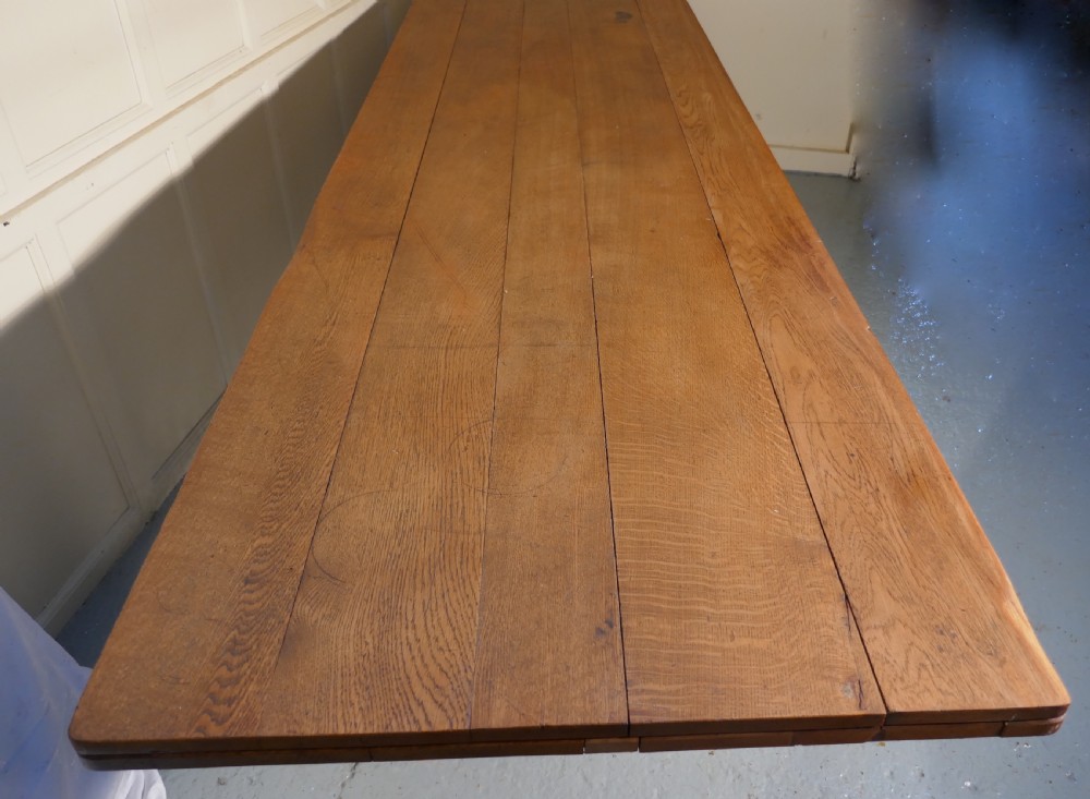 Huge 19th Century Arts and Crafts Golden Oak Refectory Table   View V