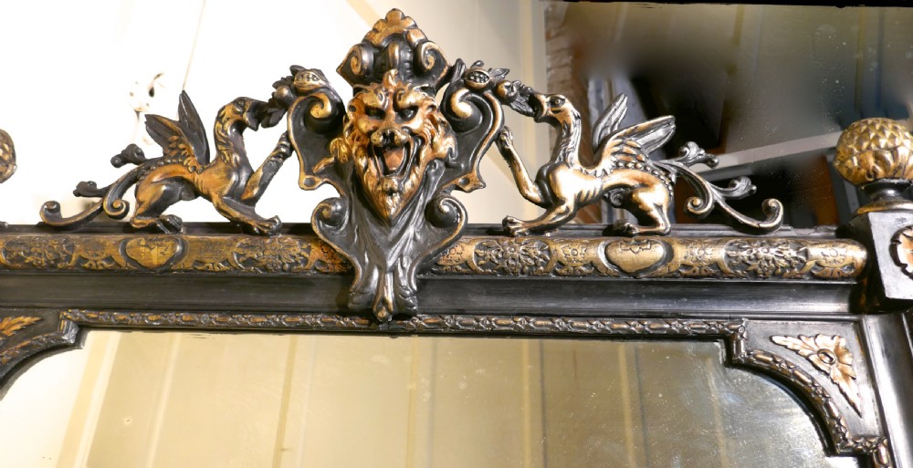 Large French Ebonised and Gilt Mirror, Lyons Mask and Dragon Crest  View IV