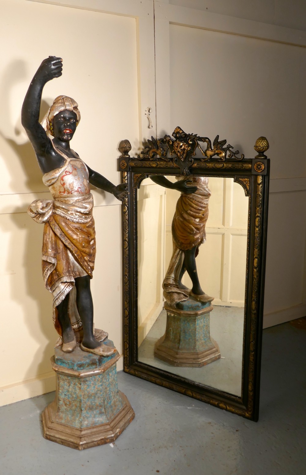 Large French Ebonised and Gilt Mirror, Lyons Mask and Dragon Crest  View VI