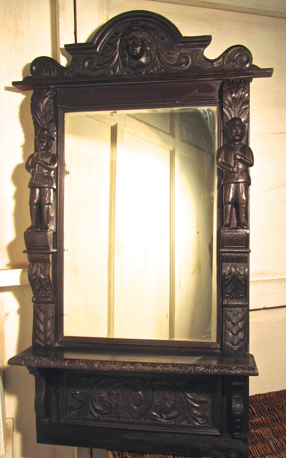 Victorian Carved Gothic Oak Console Wall Mirror