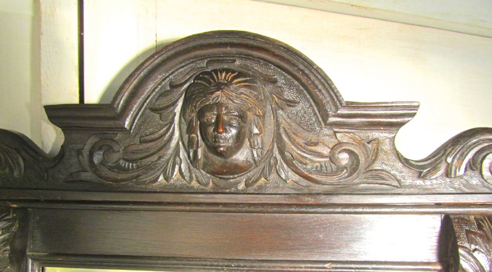 Victorian Carved Gothic Oak Console Wall Mirror View III