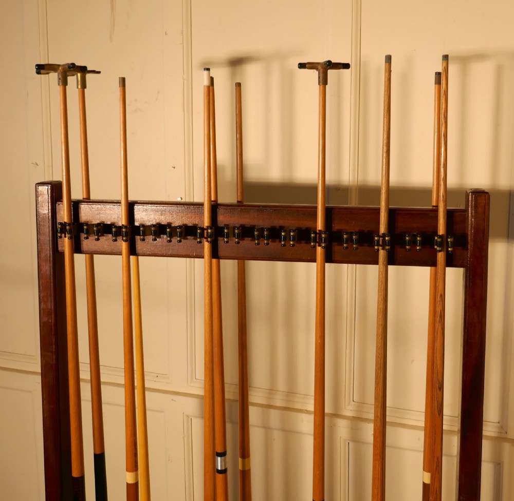 Large 19th Century Mahogany 28 Snooker Cue Rack and Cues View II