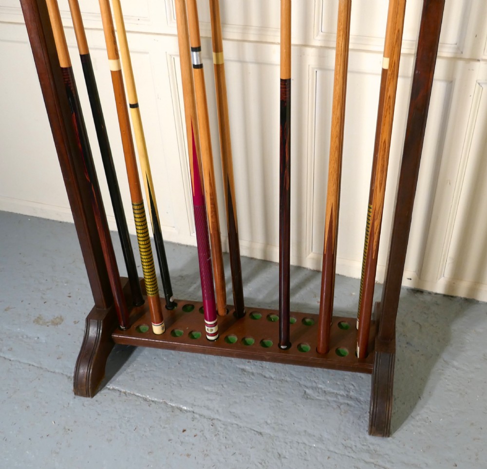 Large 19th Century Mahogany 28 Snooker Cue Rack and Cues View III