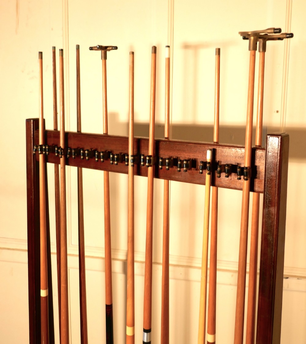 Large 19th Century Mahogany 28 Snooker Cue Rack and Cues View VI
