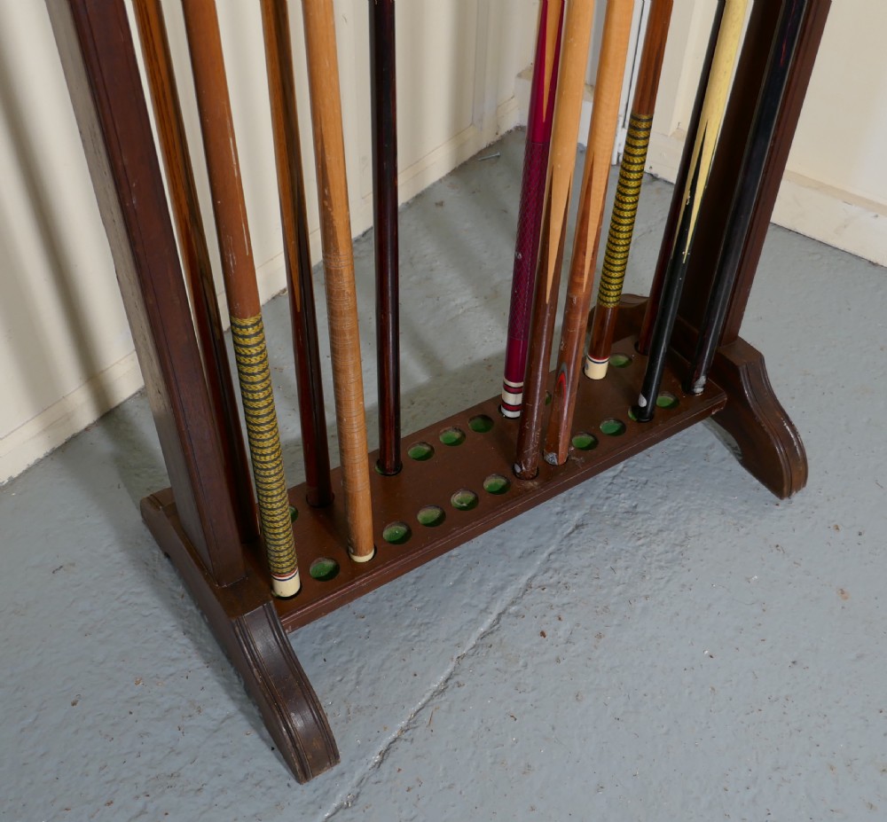 Large 19th Century Mahogany 28 Snooker Cue Rack and Cues View VII
