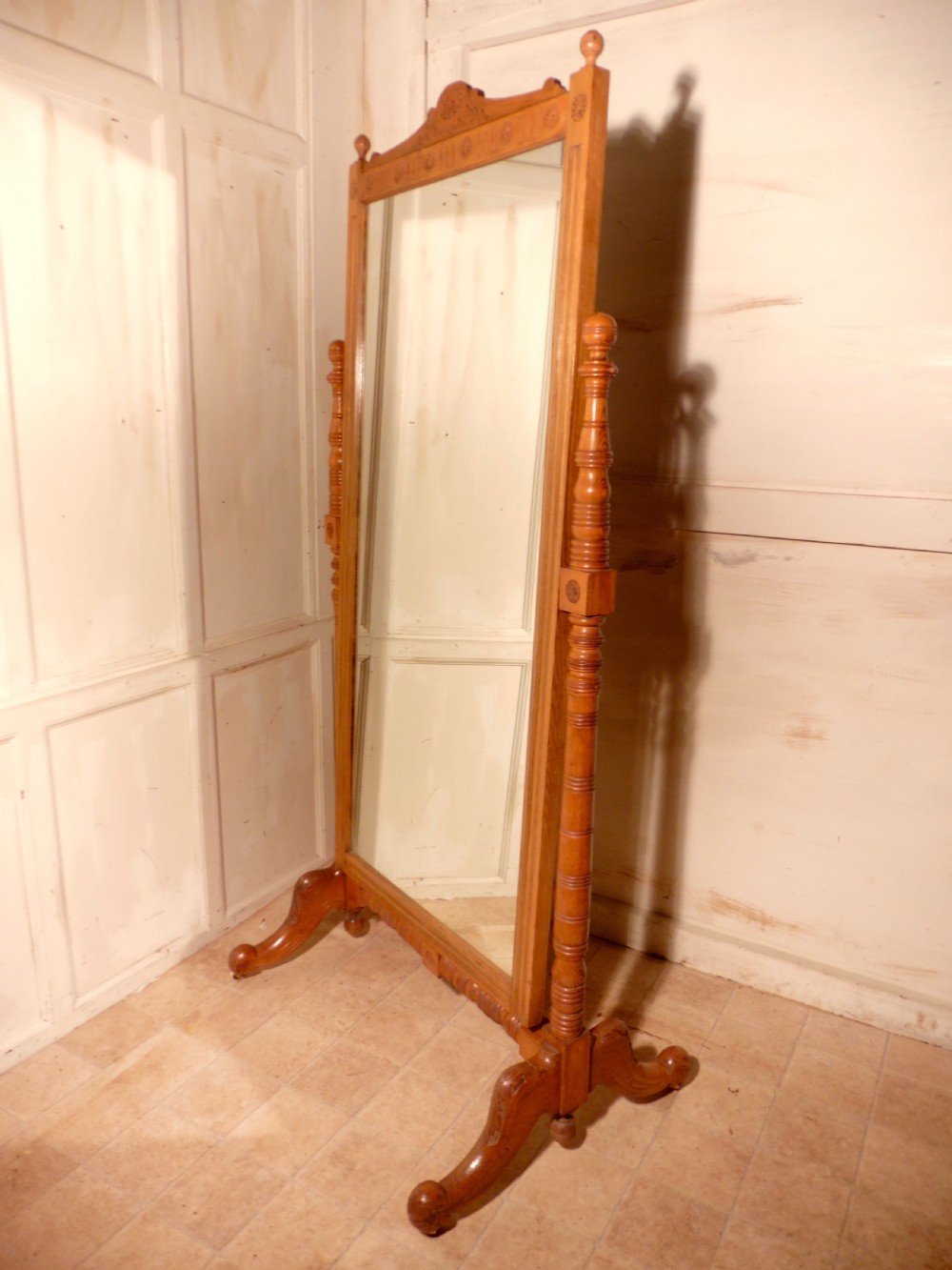 Arts and Crafts Carved Ash Cheval Mirror   View IV