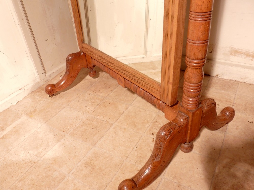 Arts and Crafts Carved Ash Cheval Mirror   View V