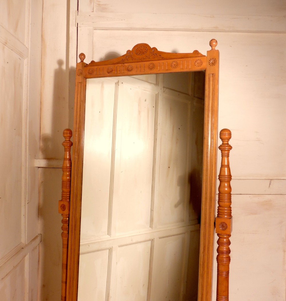 Arts and Crafts Carved Ash Cheval Mirror   View VI